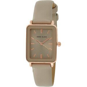 Women's Taupe/Gold Crystal Lens Buckle Closure Faux Leather Strap Tone Watch